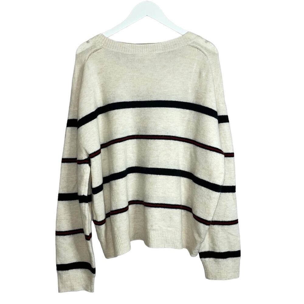 Frame NWOT Alpaca Wool Blend Beige Pull Over Sweater Top Striped Red Black Sz XL - Picture 6 of 9